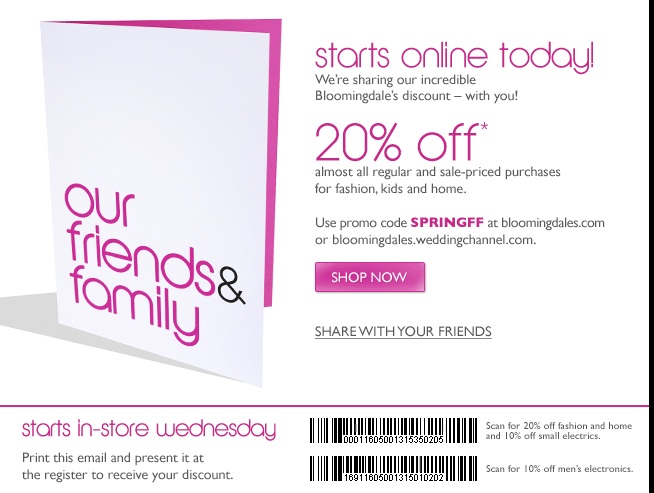 Bloomingdales Friends & Family, 20% off